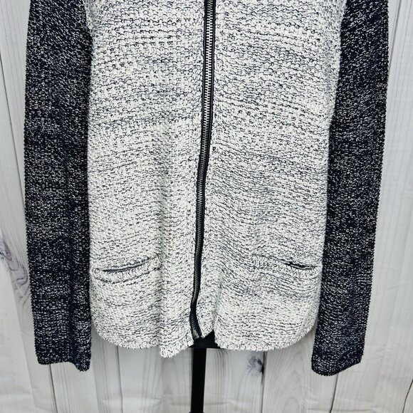 Talbots Sweater Womens Sz M Sparkly Full Zip Colorblock Pockets Gray Navy - Picture 3 of 12